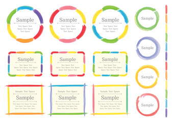 水彩風のカラフルな円や四角のフレームセット