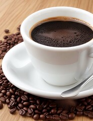 Fototapeta premium A cup of warm coffee on the table, espresso.