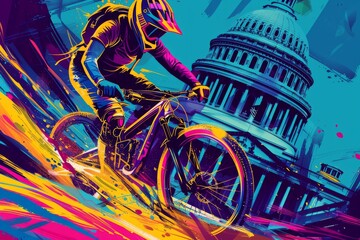 Fototapeta premium BMX rider in USA, watercolor illustration.