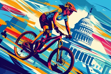 BMX rider in USA, watercolor illustration.