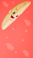 Moon with smile in a tilted position in a red sky with clouds and stars, happiness and night theme