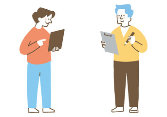 A person with a tablet and a person with a binder_color