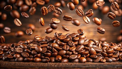 Falling coffee beans on background
