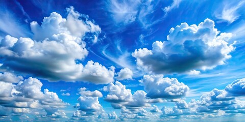 Beautiful blue sky with fluffy white clouds, perfect for a relaxing background