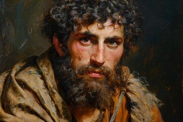 John the Baptist dressed in camel's hair clothing, biblical character.