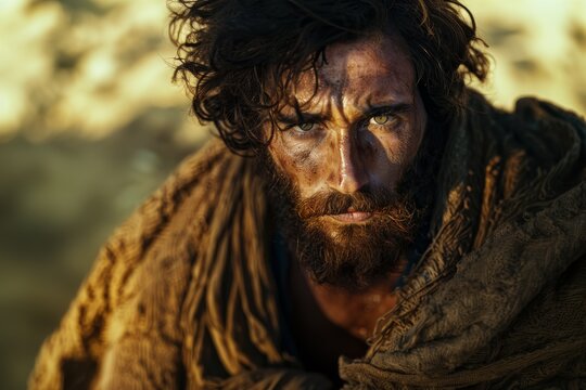John the Baptist dressed in camel's hair clothing, biblical character.