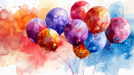 Happy birthday party balloons illustration in multiple colors. 