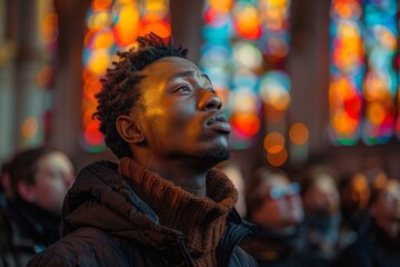 Obraz premium African american man praise God in church.