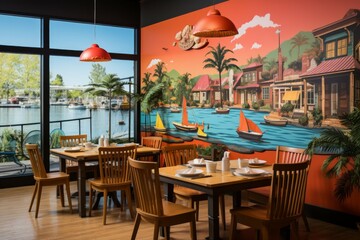 Fototapeta premium Waterfront dining - Generative AI