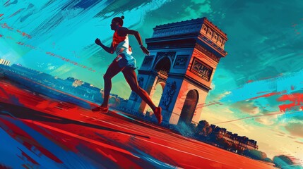 Illustration of woman running in the Paris marathon.