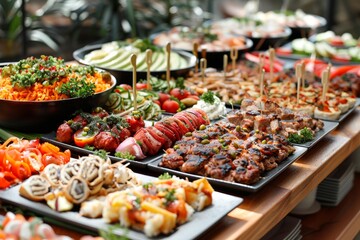 A Buffet Table Overflowing With Various Types of Food