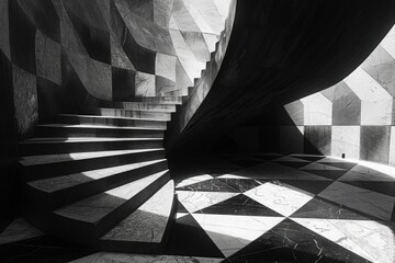 A bird's-eye view unveils the silent conversation between light and shadow, as they intertwine with geometric forms, painting the canvas of the mind with patterns of order.