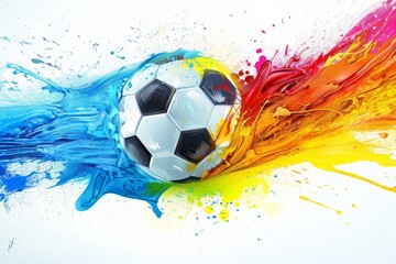 Soccer ball with color splash paint.