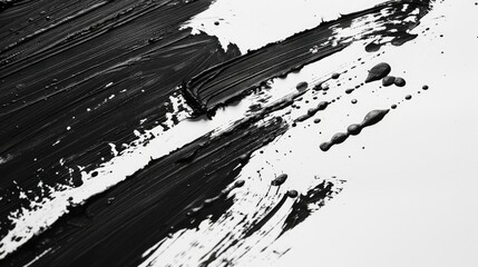 Dark ink residue on wet lino print black roller mark texture on white paper background