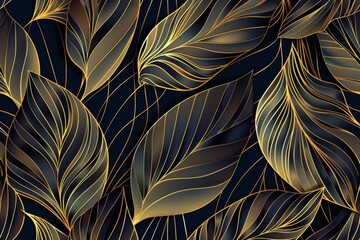Golden leaves art deco pattern.