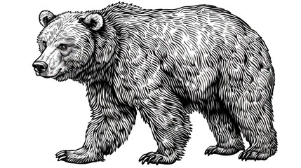 Brown bear illustration, drawing, engraving, ink, line art, vector