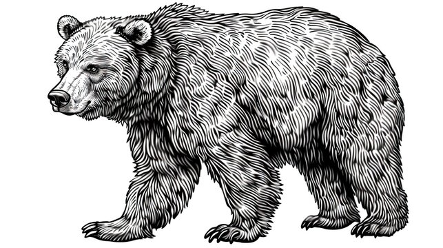 Brown bear illustration, drawing, engraving, ink, line art, vector