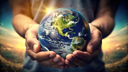 Close up of hands holding planet earth