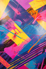 abstract background with space for text featuring a modern art design with colorful elements in magenta, yellow and blue.