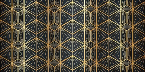 Modern geometric pattern wallpaper with metallic gold lines on black background