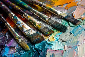 Fototapeta premium Paint, art, brush, palette, paintbrush, painting, artist, Vibrant Oil Painting