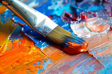 Fototapeta premium Paint, art, brush, palette, paintbrush, painting, artist, Vibrant Oil Painting