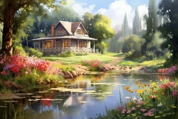 Fototapeta premium Summer cottages - Generative AI