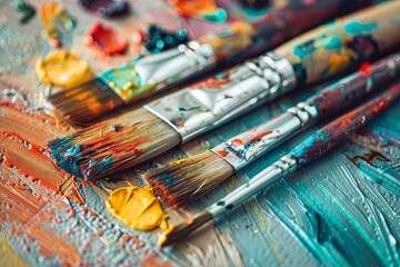 Fototapeta premium Paint, art, brush, palette, paintbrush, painting, artist, Vibrant Oil Painting