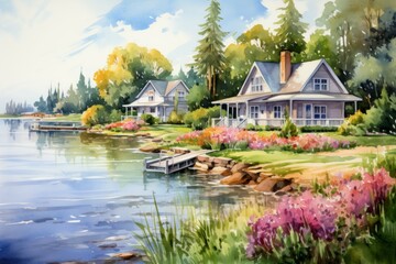 Fototapeta premium Summer cottages - Generative AI