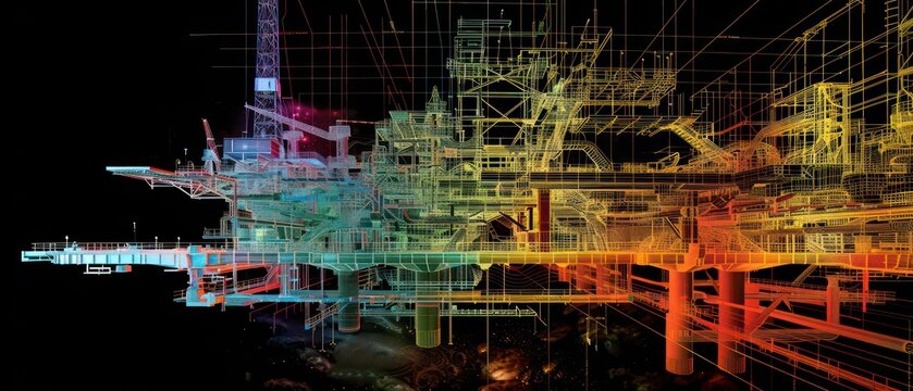 collage wallpaper of lidar point clouds of big industrial facilities on a ground level, amazing perspective and composition