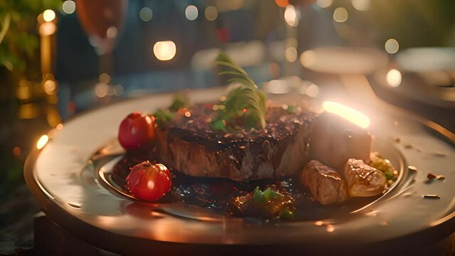Gourmet Steak Dinner with Tomatoes and Herbs with Ai generated.

