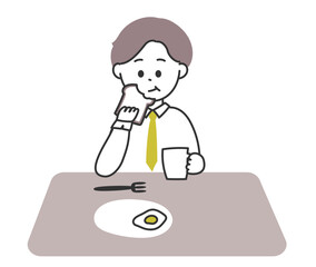 朝食でトーストと目玉焼きを食べるビジネスマンのイラスト