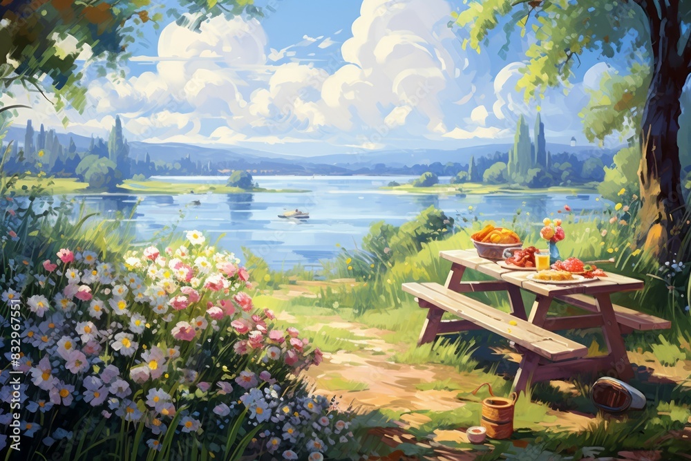 Wall mural Summer picnics - Generative AI