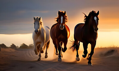 Fototapeta premium horse in sunset run 