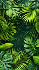 Bright tropical background with jungle plants. Exotic pattern with palm leaves