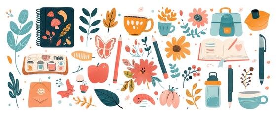 assortment of several different illustrated clipart planner stickers, nice variety