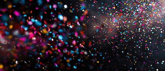 confetti explosion with vivid colors on a black background for contrast, very vibrant and festive