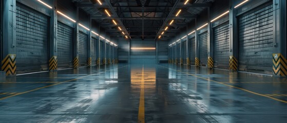 empty industrial garage background with low lighting ambiance