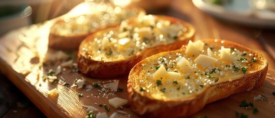 garlic bread grilled cheese wallpaper closeup on a professional setting, nice depth with a blurred background