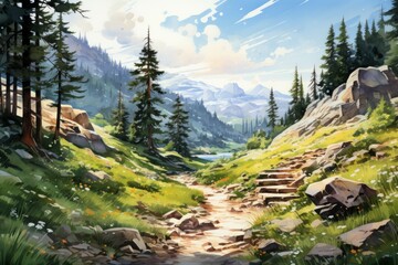 Obraz premium Summer hiking trails - Generative AI