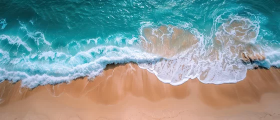 Fotobehang minimalist landscape wallpaper background with the coast line of a beach and ocean  © Dekastro