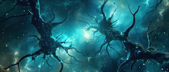 neurons floating blue wallpaper
