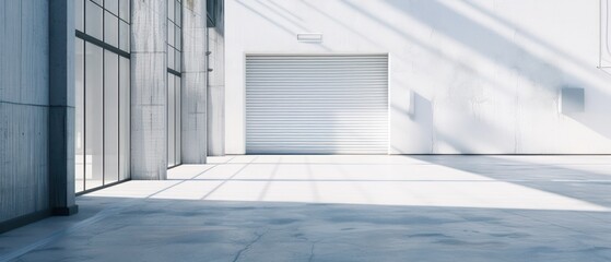 Obraz premium modern minimalist white production building, outdoor view with a bright sky 