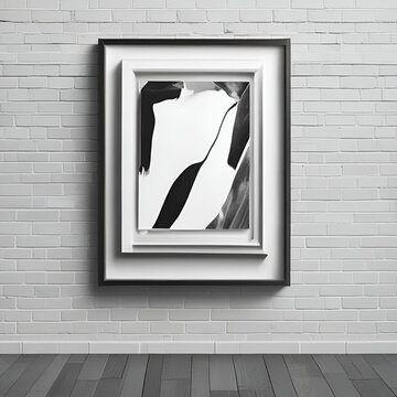 Pared con textura de ladrillo blanco y un cuadro a blanco y negro minimalista