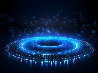 Futuristic Digital Circles of Blue Glowing Data Visualization in Cyberspace