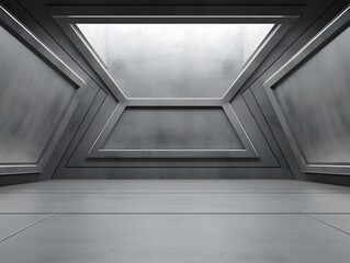 Obraz premium Futuristic Empty Room with Geometric Wall Design and Concrete Floor