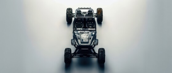 Naklejka premium banner of a dark 4x4 off road buggy in a light studio background