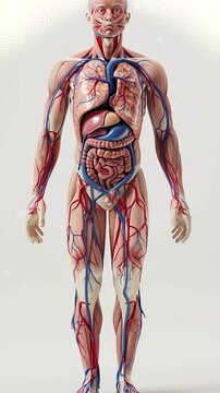Human body organ anatomy from head to toe with white background for science learning
