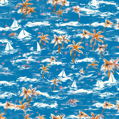seamless pattern sea and coconut tree of shirt Hawaii style
