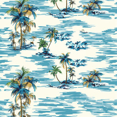 seamless pattern sea and coconut tree of shirt Hawaii style
